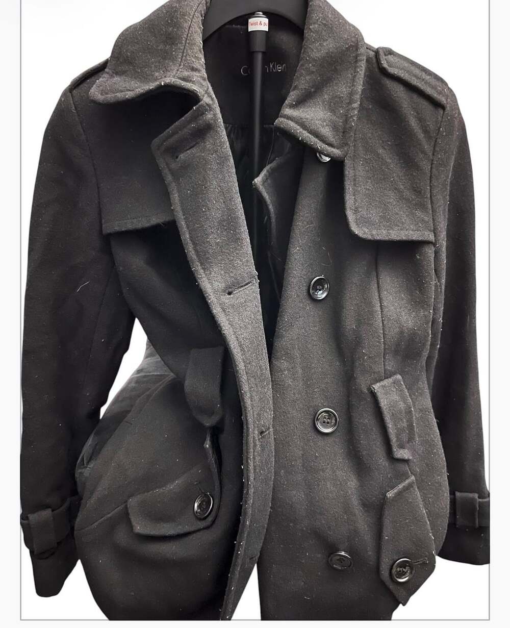 Calvin Klein Black Wool Blend Double Breasted Pea Coat